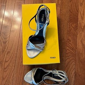 Fendi ankle wrap sandals size 7.5 blue/gold with crisscross at the toes